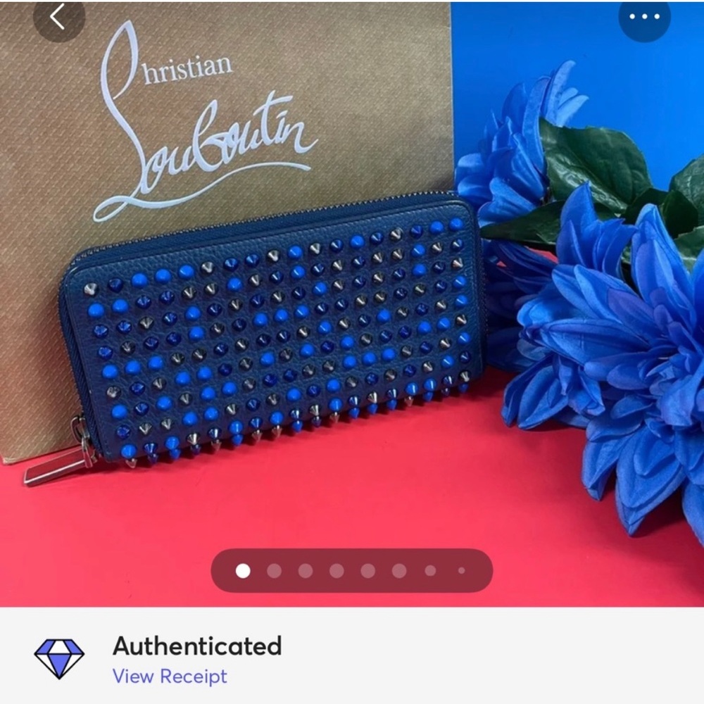 Blue ombré spike Louboutin full zip wallet